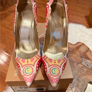 Christian Louboutin “HotChick” 100 Multicolor Patterned Heels